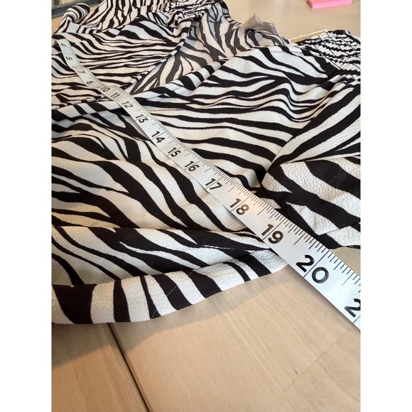 Michael Kors Zebra Print Smocked Waist Ruffle Midi Dress Med Bone/Black NWT - Picture 6 of 6